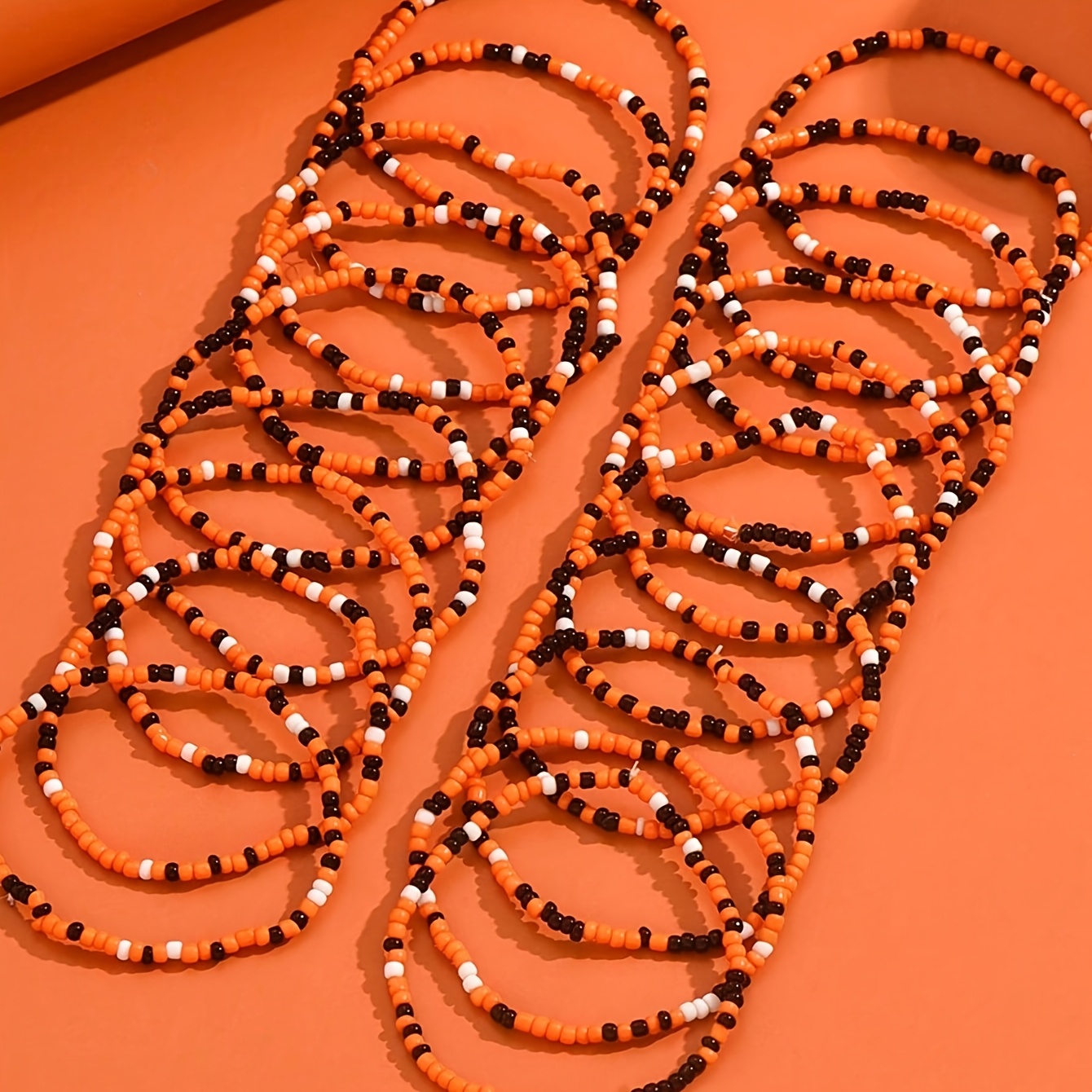 20pc Bohemian Halloween Orange Rice Bead Stackable Bracelet Set